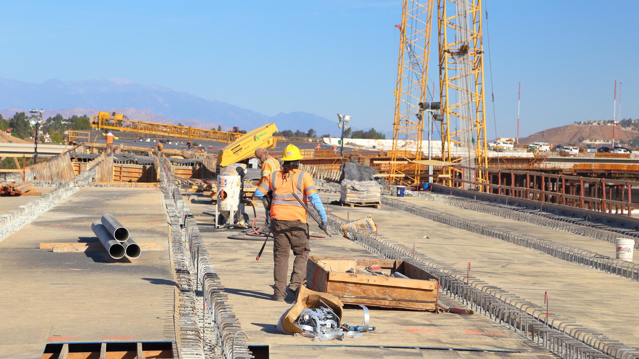 Construction crew working no highway project in Riverside County